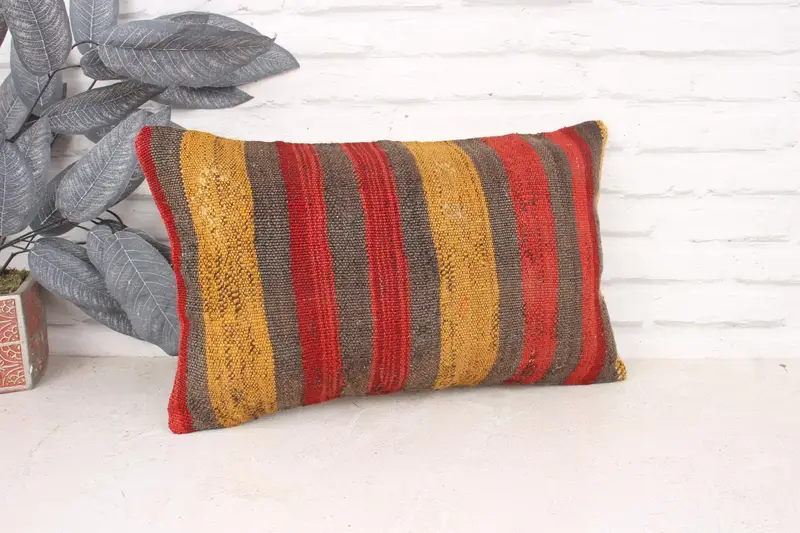 Handmade Kilim Cushion, Pillow Cover, Oriental Cushion Cover, Kilim Cushion Sham, 12x20 Red Pillow, Pastel Pillow Case, Boho Pillow - 3