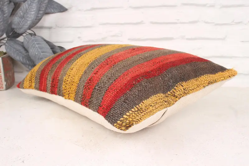Handmade Kilim Cushion, Pillow Cover, Oriental Cushion Cover, Kilim Cushion Sham, 12x20 Red Pillow, Pastel Pillow Case, Boho Pillow - 6