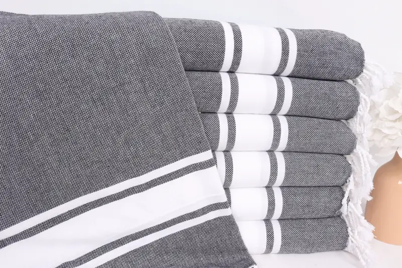 Personalized Cotton Hand Towel Black Striped, 24x36 Inches