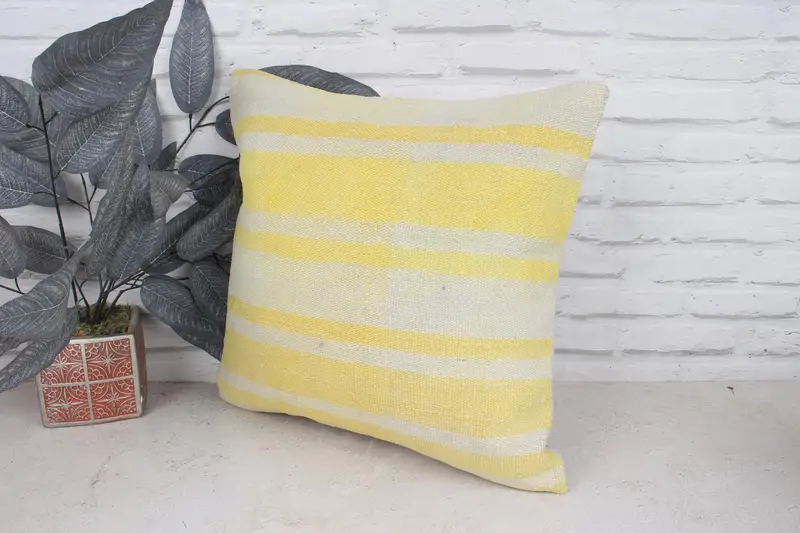Muted Pillow Case, 18x18 Yellow Pillow Sham, Home Decor Pillow, Vintage Kilim Pillow, Throw Kilim Pillow, Pillow Case - 4