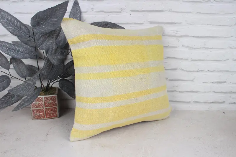 Muted Pillow Case, 18x18 Yellow Pillow Sham, Home Decor Pillow, Vintage Kilim Pillow, Throw Kilim Pillow, Pillow Case - 3
