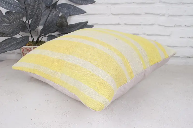 Muted Pillow Case, 18x18 Yellow Pillow Sham, Home Decor Pillow, Vintage Kilim Pillow, Throw Kilim Pillow, Pillow Case - 6