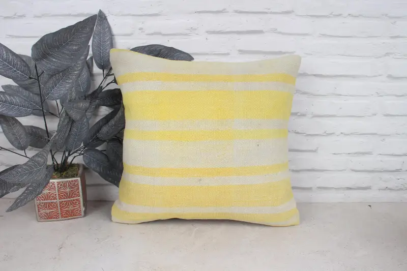 Muted Pillow Case, 18x18 Yellow Pillow Sham, Home Decor Pillow, Vintage Kilim Pillow, Throw Kilim Pillow, Pillow Case - 1