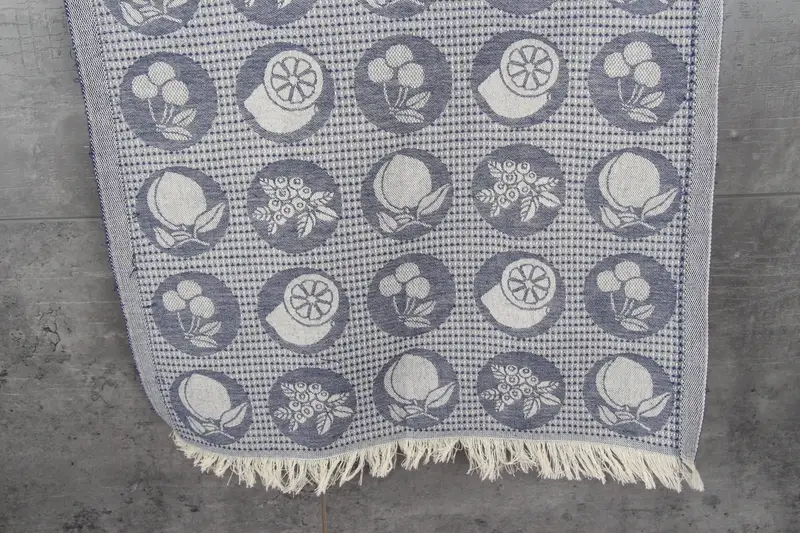 Small Navy Fruits Patterned Embroidered Towel, 20x28 Inches