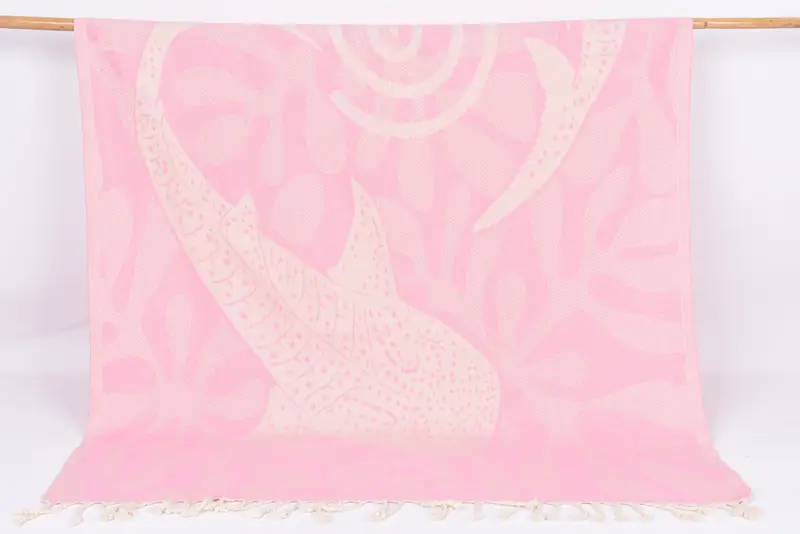 Personalized Turkish Cotton Pink Whale Design Towel, 70x40 Inches