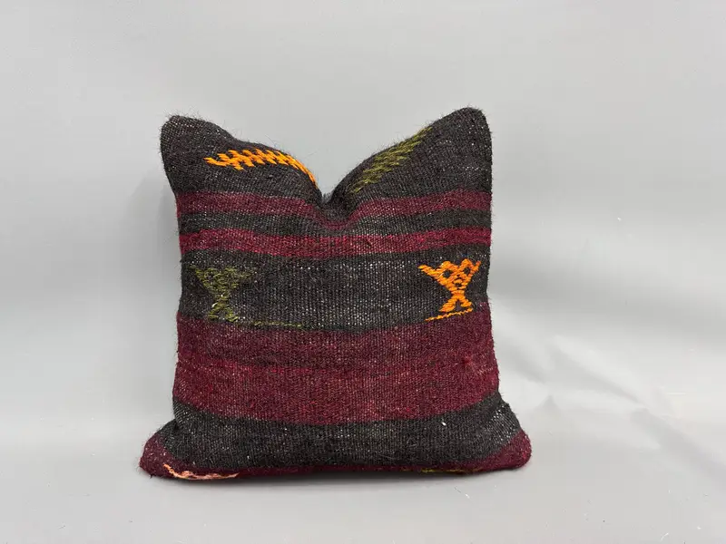 Kilim Pillow, Antique Pillows, 18x18 Brown Cushion Case, Kilim Pillow Cover, Handmade Pillow, Boho Throw Pillow Cover, Cushion Cover - 1