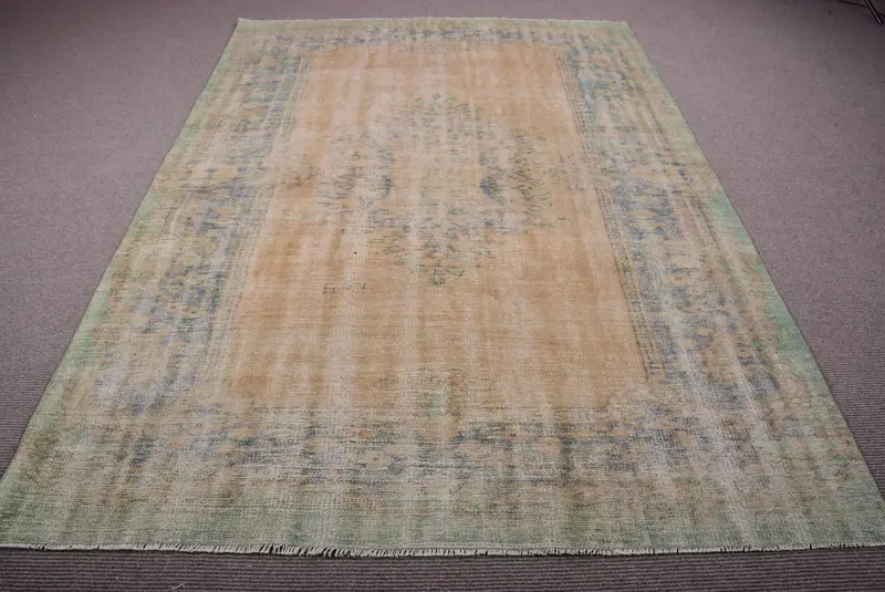 6.3x8.9 ft Large Turkish Rug, Vintage Rug, Blue Green Moroccan Wool Rug - 1