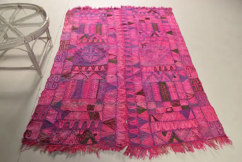 Vintage Turkish Area Rug 4.9x6.6 ft, Kilim Pink Wool Rug - 1