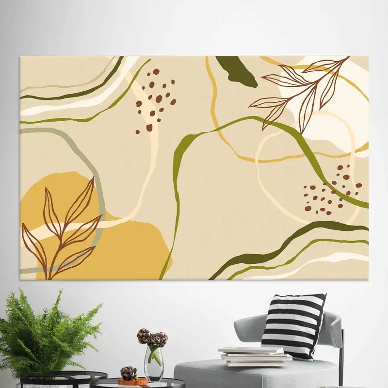 Trendige botanische Leinwand im Boho-Stil: Abstrakter floraler Kunstdruck