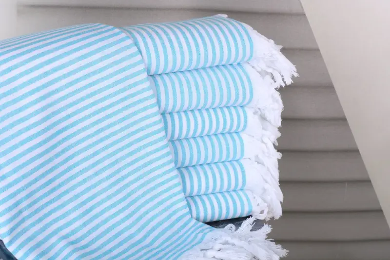 Beach Towel Personalized Turkish Cotton Turquoise Stripes, 36x67 Inches