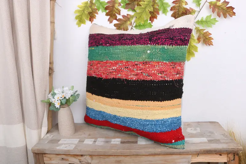 Sofa Bolster Pillow Cover, Handmade Kilim Cushion, Pillow, 20x20 Brown Pillow Cover, Pillow for Sofa, Throw Kilim Pillow, Bolster Throw Pillow Sham - 4