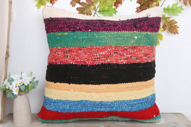 Sofa Bolster Pillow Cover, Handmade Kilim Cushion, Pillow, 20x20 Brown Pillow Cover, Pillow for Sofa, Throw Kilim Pillow, Bolster Throw Pillow Sham - 2
