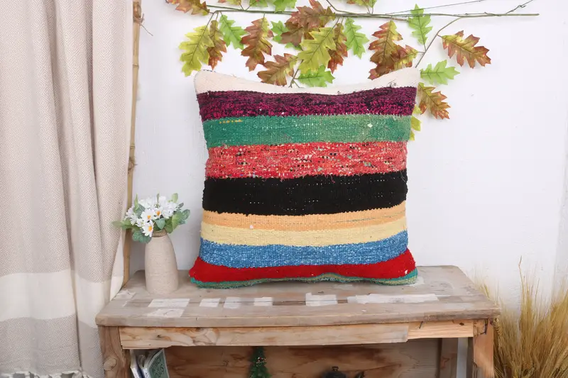 Sofa Bolster Pillow Cover, Handmade Kilim Cushion, Pillow, 20x20 Brown Pillow Cover, Pillow for Sofa, Throw Kilim Pillow, Bolster Throw Pillow Sham - 1