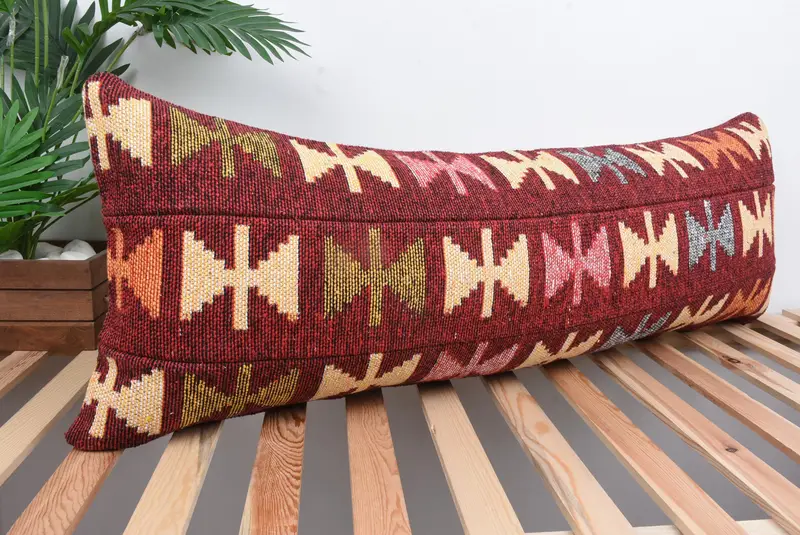 Cushion, Decorative Bolster Cushion Case, 16x43 Green Pillow Sham, Handmade Kilim Cushion, Turkish Kilim Pillow, Pet Pillow, Throw Kilim Pillow - 4