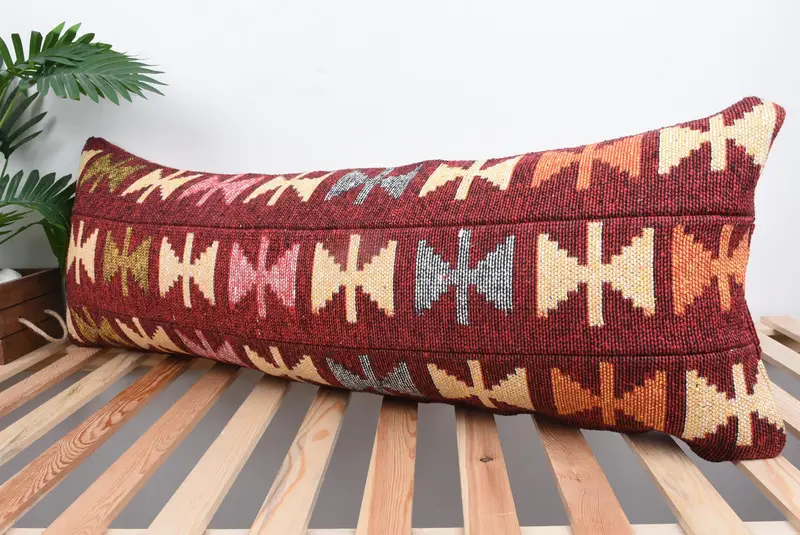 Cushion, Decorative Bolster Cushion Case, 16x43 Green Pillow Sham, Handmade Kilim Cushion, Turkish Kilim Pillow, Pet Pillow, Throw Kilim Pillow - 5