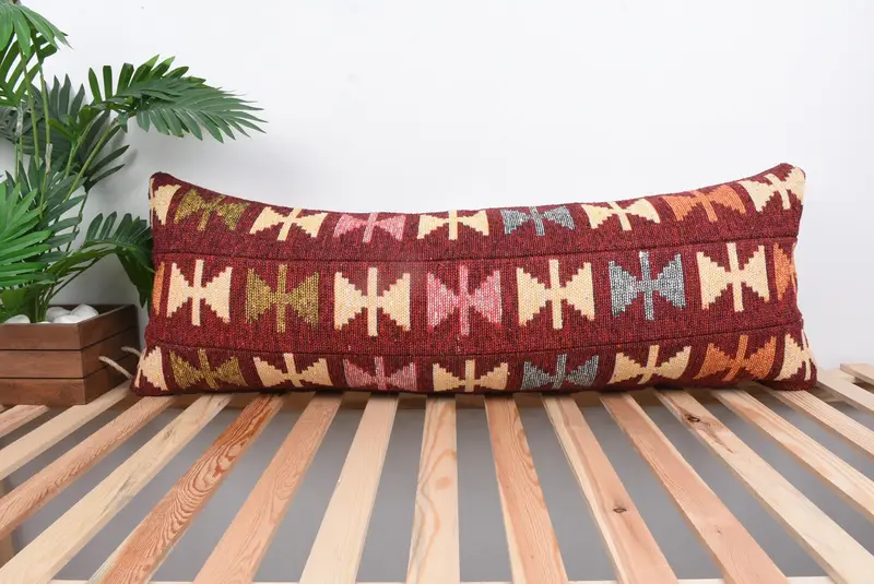 Cushion, Decorative Bolster Cushion Case, 16x43 Green Pillow Sham, Handmade Kilim Cushion, Turkish Kilim Pillow, Pet Pillow, Throw Kilim Pillow - 1