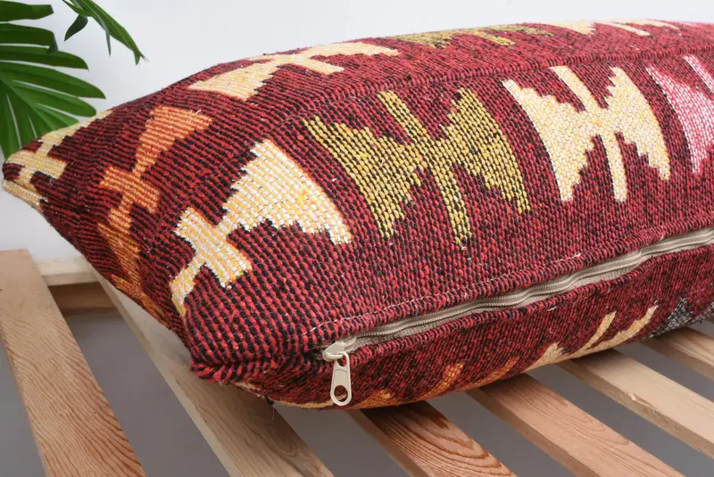 Cushion, Decorative Bolster Cushion Case, 16x43 Green Pillow Sham, Handmade Kilim Cushion, Turkish Kilim Pillow, Pet Pillow, Throw Kilim Pillow - 6