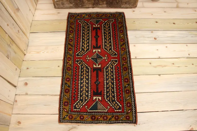 Handmade Moroccan Rug, 0.2x3.2 ft Red & Black
