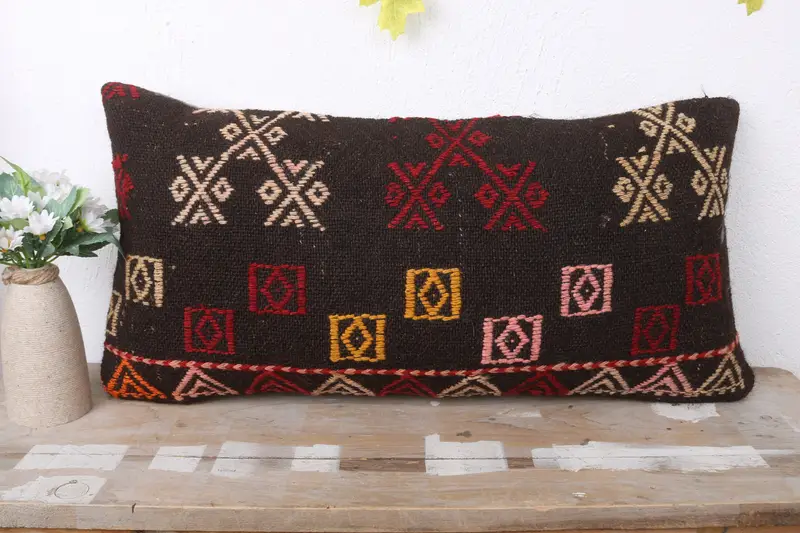 Cushion, Vintage Pillow, 12x24 Brown Cushion Cover, Boho Pillow Sham Cover, Gift Pillow, Turkish Bench Pillow, Bed Cushion Case - 2