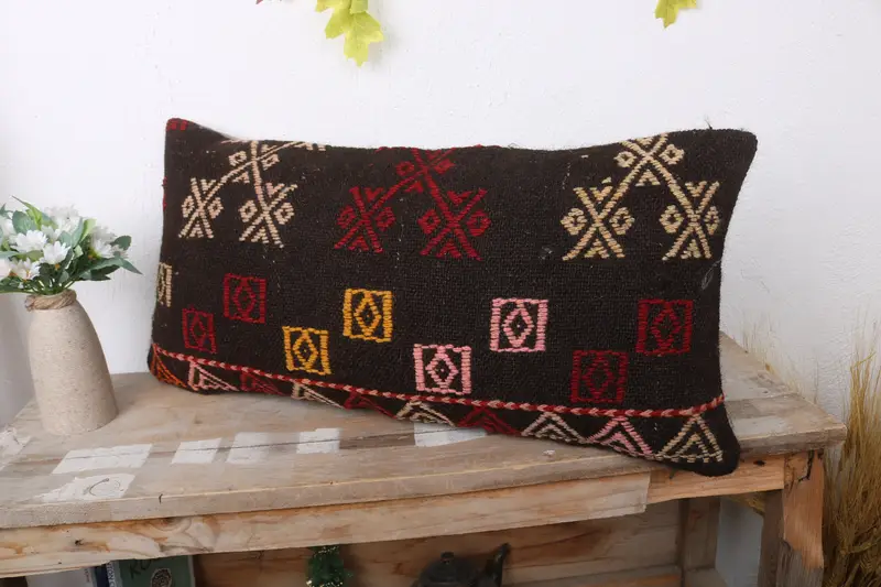 Cushion, Vintage Pillow, 12x24 Brown Cushion Cover, Boho Pillow Sham Cover, Gift Pillow, Turkish Bench Pillow, Bed Cushion Case - 4
