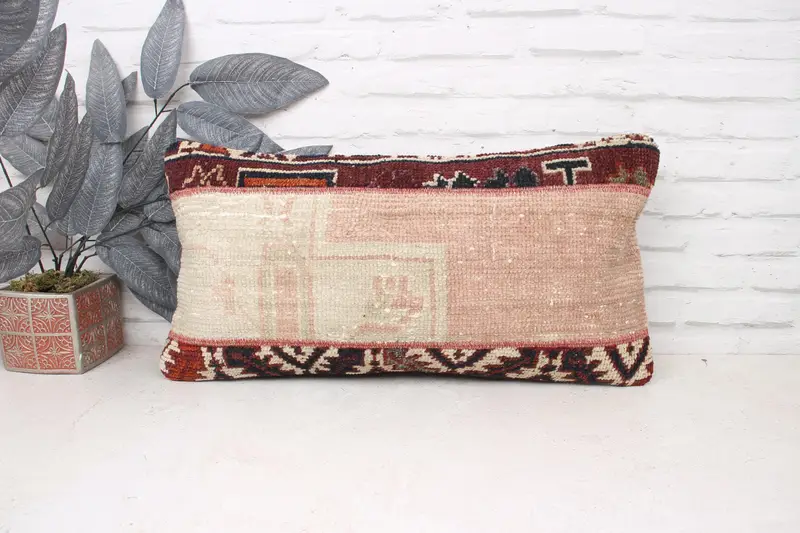Aesthetic Cushion, Cushion Case, Interior Designer Pillow, Vintage Kilim Throw Pillow, Kilim Pillow Cover, 12x24 Beige Pillow Sham - 1