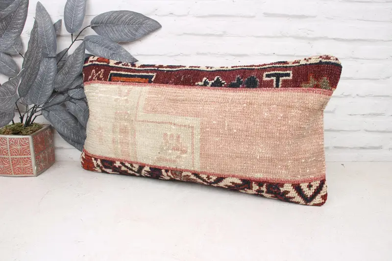 Aesthetic Cushion, Cushion Case, Interior Designer Pillow, Vintage Kilim Throw Pillow, Kilim Pillow Cover, 12x24 Beige Pillow Sham - 4