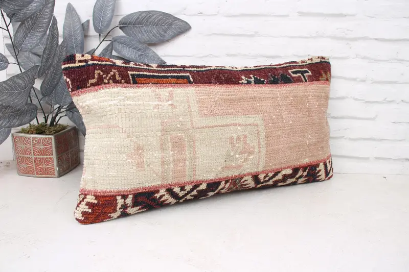 Aesthetic Cushion, Cushion Case, Interior Designer Pillow, Vintage Kilim Throw Pillow, Kilim Pillow Cover, 12x24 Beige Pillow Sham - 3