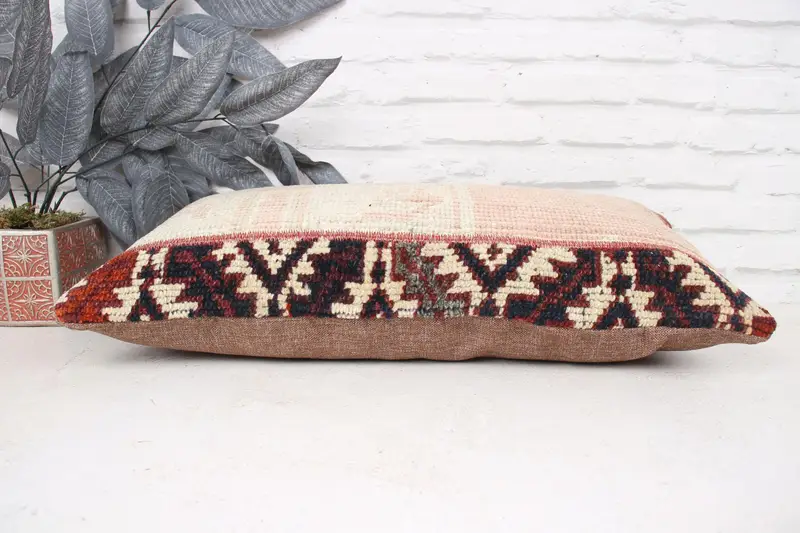 Aesthetic Cushion, Cushion Case, Interior Designer Pillow, Vintage Kilim Throw Pillow, Kilim Pillow Cover, 12x24 Beige Pillow Sham - 5