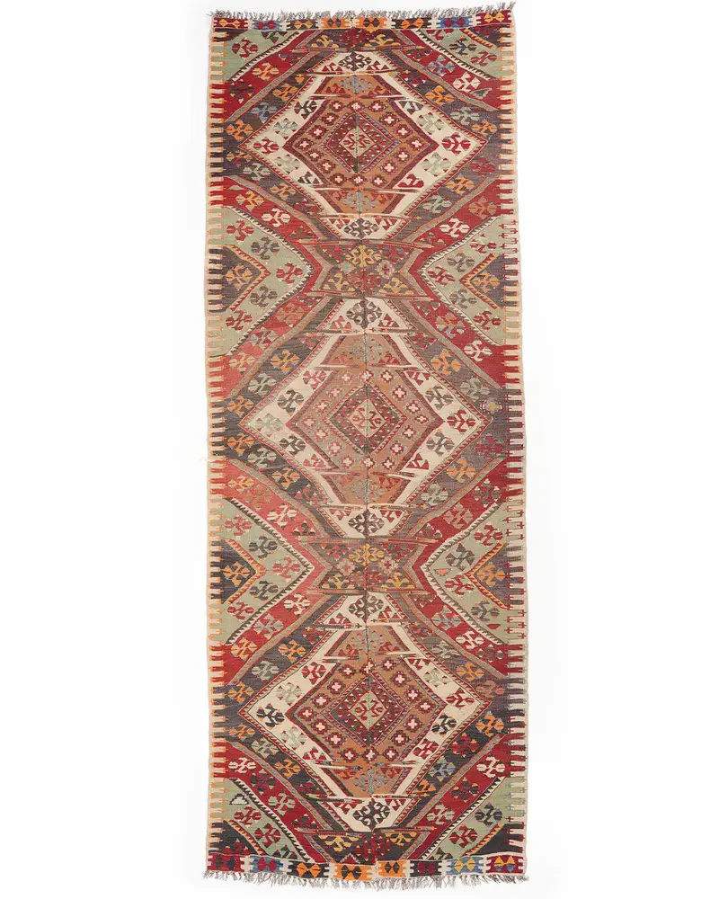 Kırmızı ve Bej Halı, 4,4x11,7 ft Zarif Katı Tasarım