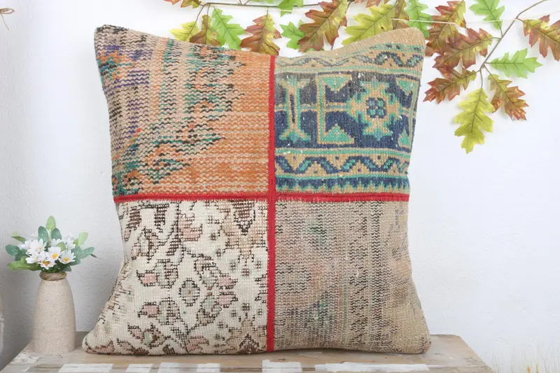 Anatolian Cushion Case, Ethnic Pillow, Pillow for Couch, Pillow for Sofa, 24x24 Beige Cushion Case, Boho Pillow Sham Cover, Cushion Cover - 2