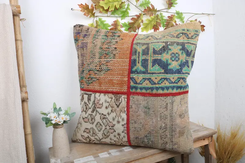Anatolian Cushion Case, Ethnic Pillow, Pillow for Couch, Pillow for Sofa, 24x24 Beige Cushion Case, Boho Pillow Sham Cover, Cushion Cover - 4