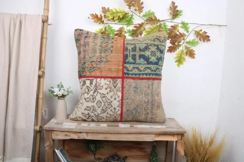 Anatolian Cushion Case, Ethnic Pillow, Pillow for Couch, Pillow for Sofa, 24x24 Beige Cushion Case, Boho Pillow Sham Cover, Cushion Cover - 1