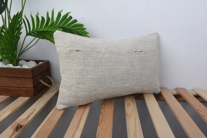 Throw Kilim Pillow, Rustic Pillow, Kilim Pillow Cover, Bolster Throw Pillow Cover, 12x20 Beige Cushion Case, Kilim Pillow, Pillow Sham - 4