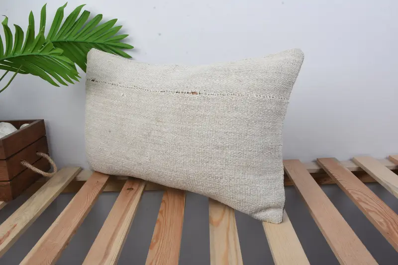 Throw Kilim Pillow, Rustic Pillow, Kilim Pillow Cover, Bolster Throw Pillow Cover, 12x20 Beige Cushion Case, Kilim Pillow, Pillow Sham - 5