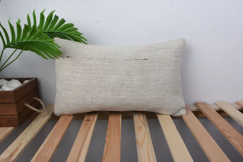 Throw Kilim Pillow, Rustic Pillow, Kilim Pillow Cover, Bolster Throw Pillow Cover, 12x20 Beige Cushion Case, Kilim Pillow, Pillow Sham - 1
