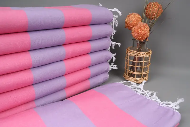Personalized Turkish Beach Towel Fuchsia-Dark Lilac Striped, 71x40 Inches