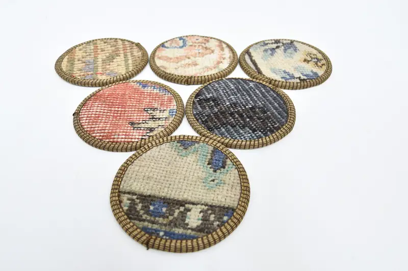 Posavasos redondos bohemios, posavasos étnicos marrones y rojos