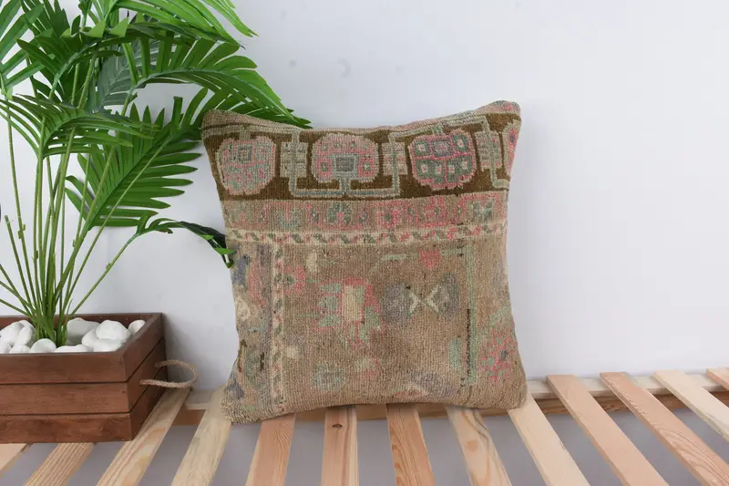 Car Pillow, Turkish Kilim Pillow, 18x18 Brown Pillow, Handmade Kilim Cushion, Pillow, Turkish Pillow, Tapestry Cushion Cover, Custom Pillow - 1