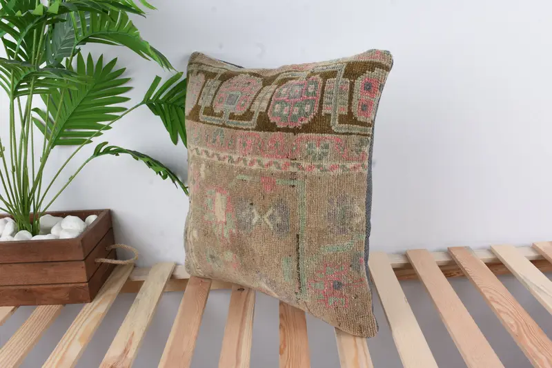 Car Pillow, Turkish Kilim Pillow, 18x18 Brown Pillow, Handmade Kilim Cushion, Pillow, Turkish Pillow, Tapestry Cushion Cover, Custom Pillow - 5