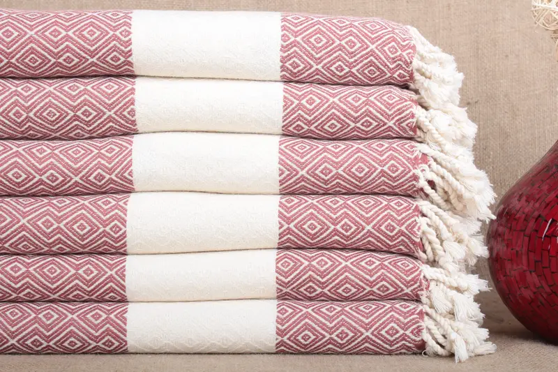 トルコバスタオル ダイヤモンド刺繍、ベージュ、38x67インチ