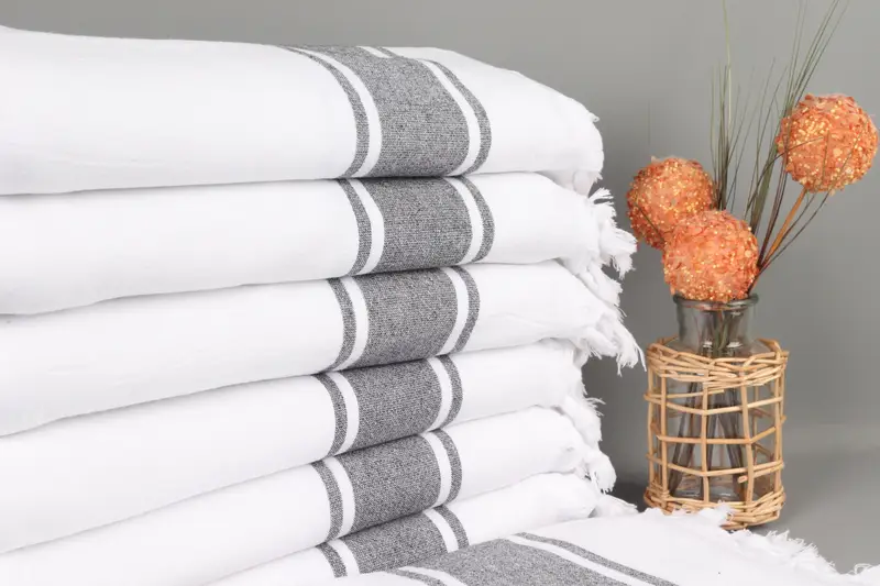 Turkish Beach Towel Organic Cotton Black Stripes, 36x63 Inches