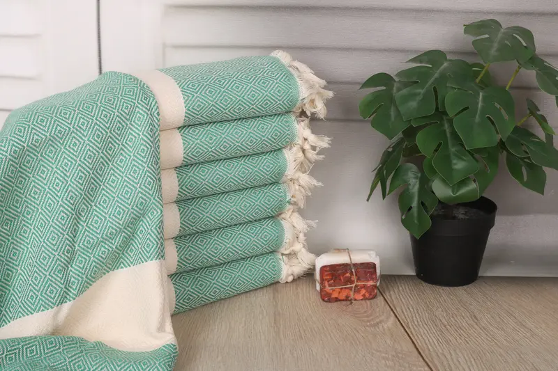 Bridesmaid Gifts Diamond Towel, 40x71 inches Benetton Green Cotton Towel
