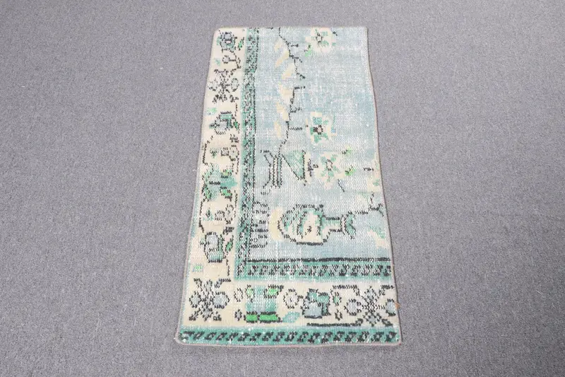 Vintage Halı, Küçük 1.6x3.3 ft Halı, Oushak Mavi Çizgili Halı - 1