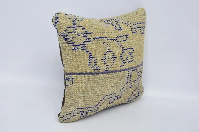 Pillow Case, Vintage Kilim Throw Pillow, Tapestry Cushion, 16x16 Beige Pillow Case, Ethnical Kilim Rug Pillow, Turkish Pillow - 3
