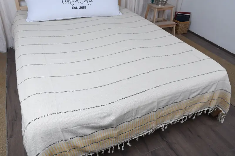104x96 Cotton Striped Towel, Woven Throw Blanket, Oversized Beach Towel, Quenn Bedspread, Organic Beach Blanket, Throw Blanket Couch, Tablecloth - 8