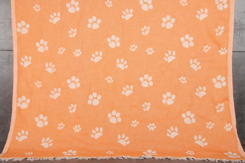Personalized Turkish Beach Towel Orange Paw Design Bath Towel, 36x71 Inches
