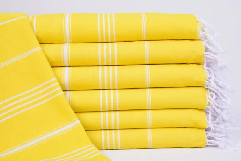 Personalized Yellow Striped Turkish Bath Towel, Organic Cotton, 70x40 Inches