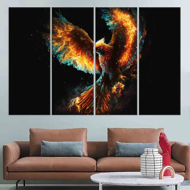 Canvas Art, Phoenix, Phoenix Bird Wall Art, Trendy Wall Art, Black Wall Art, Office Wall Decor, Huge Canvas, Loft Wall Art, Modern Wall Art, - 2