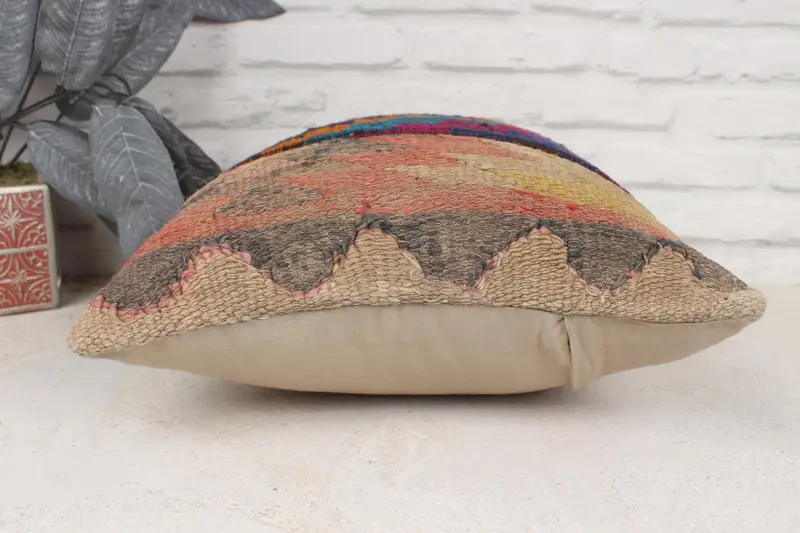 Handmade Kilim Cushion, 16x16 Rainbow Cushion Case, Vintage Cushion Cover, Pillow for Sofa, Home Decor Pillow, Pillow, Pet Pillow Case - 5