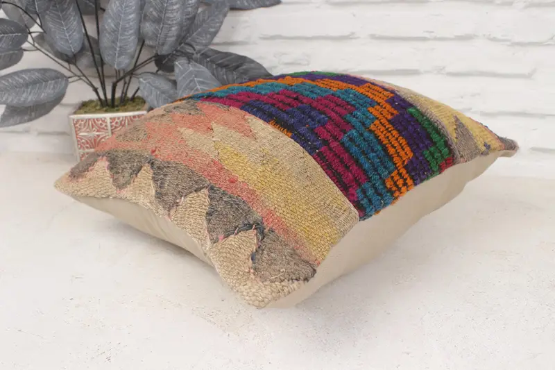 Handmade Kilim Cushion, 16x16 Rainbow Cushion Case, Vintage Cushion Cover, Pillow for Sofa, Home Decor Pillow, Pillow, Pet Pillow Case - 6